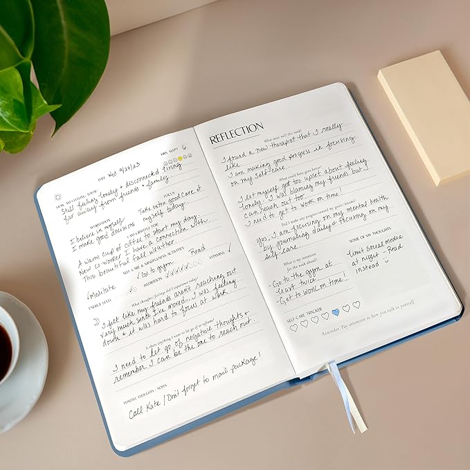 FINDING BALANCE Mental Health Journal – 6-Month Daily Journal with Prompts for Mindfulness, Self-Care & Healing – Anxiety & Depression Relief – Blue Hardcover