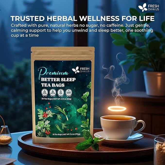 FreshDrinkUS, Premium 135 Tea Bags Better Sleep Herbal Tea | Caffeine-Free Loose Leaf Blend with Spearmint Leaves, Lemongrass Leaves, and Hawthorn Berry – Naturally Refreshing and Aromatic.