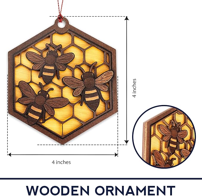 Bee Ornament - Honeybee Decor - bee Gift for Women - bee Gifts - bee Decorations for Home - Christmas Ornament 2025 - White Elephant Gifts - Xmas Tree Funny Decoration RUSATEN Beehive