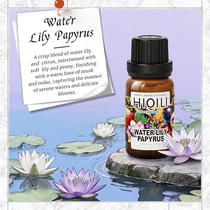HIQILI Water Lily Papyrus Diffuser Oil, Inspired by L'eau d'Iss-ey, Ideal for Scent Diffuser, Perfume, Wool Dryer Ball, Long Lasting - 0.34 Fl Oz