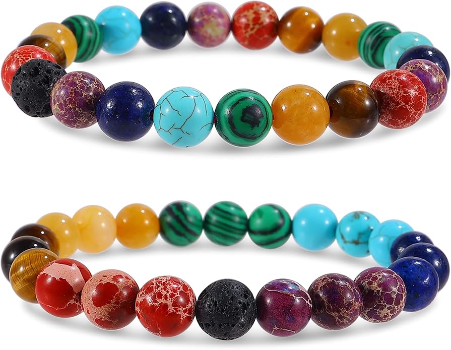 Bivei Natural Gemstone Semi Precious Healing Crystals Handmade Stretchy Round Beads Bracelet, Enhance Positive Energy