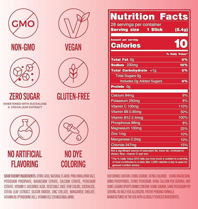 TREVI™ Sugar Free Electrolytes - Drink Mix Hydration Powder Packets - 28 Count - Sour Cherry