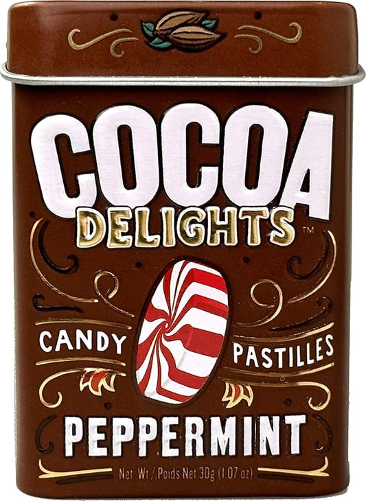 Cocoa Delights Chocolate Peppermint Mint Candy | Natural Ingredients, No Artificial Colors or Flavors | Kosher Certified, Vegan, Gluten Free | Aspartame & Xylitol Free | 30 Count Tin (Pack of 12)