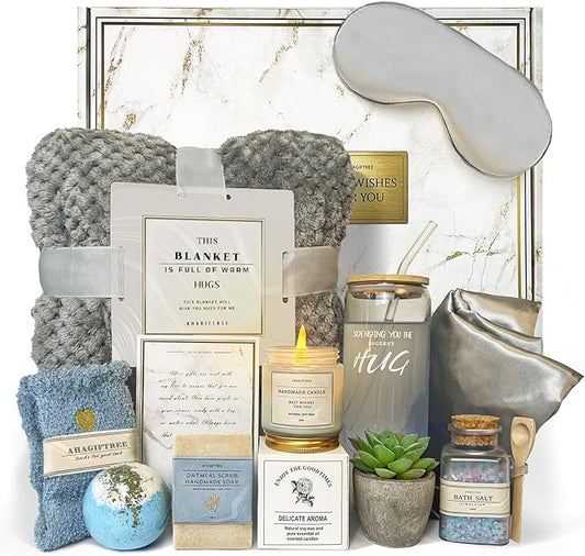 Get Well Soon Gift Baskets - 12PC Care Package for Women After Surgery, Birthday, Sympathy & Grief Gifts (Grayish)