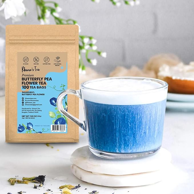KHWAN'S TEA Butterfly Pea Flower Tea - Premium Herbal Tea Butterfly Pea Flower For Blue & Purple Natural Food Coloring, No Caffeine Tea, Sourced From Thailand
