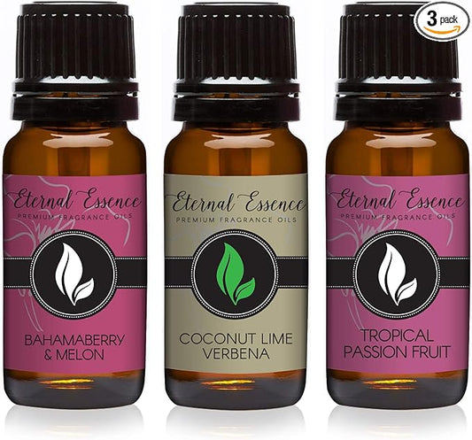Eternal Essence Oils - Trio (3) - Tropical Passion Fruit, Bahama Berry & Melon & Coconut Lime Verbena - Premium Fragrance Oil - 10ML