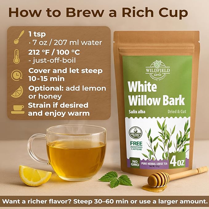 4 oz. White Willow Bark Tea Herbal (Salix Alba) - 113g White Willow Bark Herb Tea Corteza De Sauce