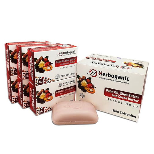 HERBOGANIC Palm oil, Shea butter and Cocoa Butter Herbal Soap | Pack of 6 of 5oz soap Bar | Ideal for Men and Women, Soothing and Nourishing Soap for Moisturization