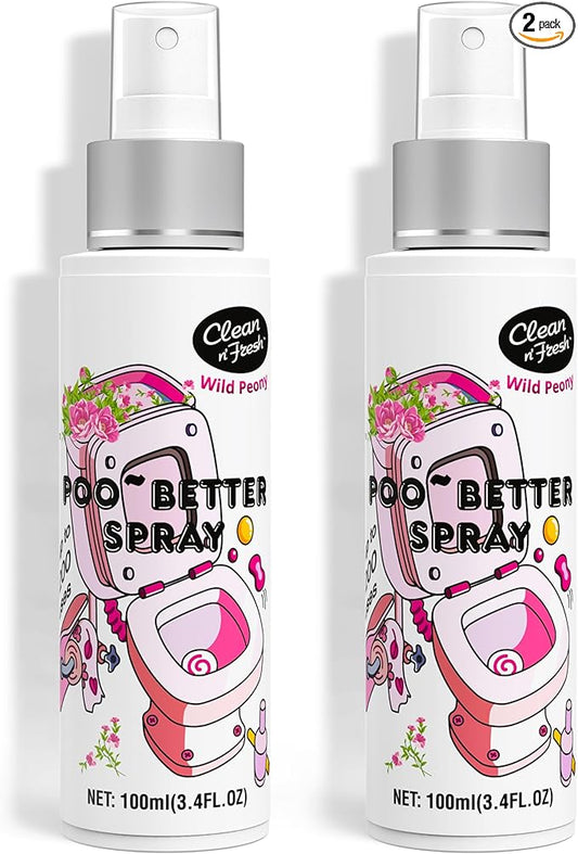 Clean-n-Fresh Toilet Spray, Wild Peony Scent, Bathroom Odor Eliminator & Air Freshener For Room, Trash Cans, Shoes, Fabrics, 3.4 Fl Oz(2 Pack)