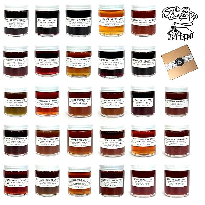 Gourmet Jellies, Marmalade & Jam Gift Set, Assorted Low Sugar Jam & Jellies, Jam & Jelly Gift Sets, Jams, Jellies & Preserves, 142 g x 6 Mini Jam Jars - Smoke Camp Crafts