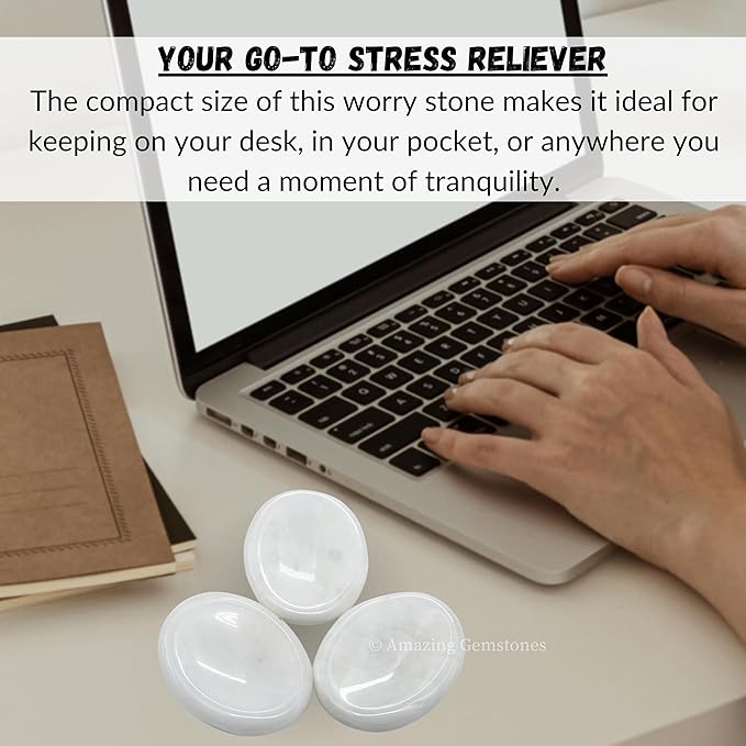 Amazing Gemstone Snow Quartz Worry Stone Crystals and Healing Stones - Worry Stones for Stress Relief Gifts - Piedra Crystal Fidget for Meditation - Unique Stocking Stuffers and Birthday Gifts