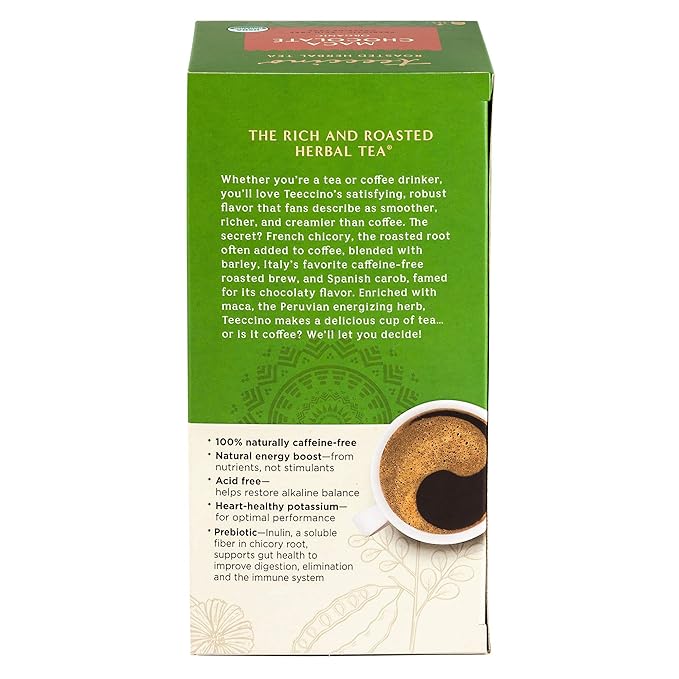 Teeccino Maca Chocolaté Herbal Tea - Rich & Roasted Herbal Tea That’s Caffeine Free & Prebiotic with Natural Energy from Adaptogenic Peruvian Maca, 25 Tea Bags