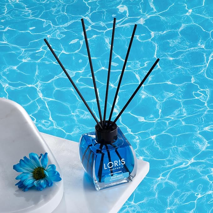 Loris Reed Diffuser - Ocean Breeze - Aromatic Home Fragrance with Natural Essential Oils, 4.06 fl oz/120 mL – Long‑Lasting, Non‑Toxic, Gift Ready Scented Diffuser with Sticks for Room & Bathroom