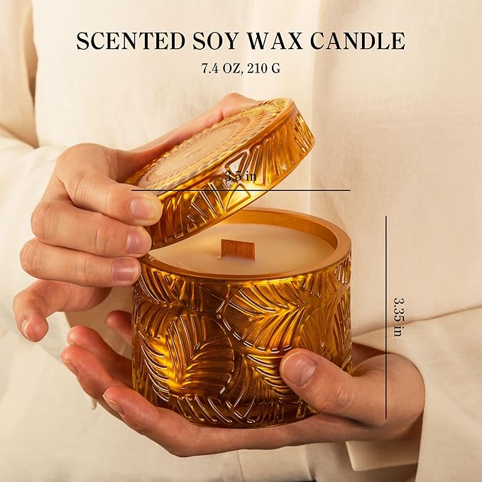 Hidden Label Christmas Candle,Festive Spice Scented Candles, Wood Wick Soy Candle, 7.4oz Holiday Jar Decorative Candles, Candles Gifts for Women