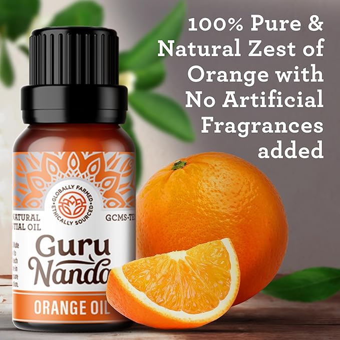 GuruNanda Orange Essential Oil, 100% Pure, Natural & Undiluted Aromatherapy Oil for Diffusers & DIY Recipes, Uplifts Mood & Supports Glowing Skin (0.5 Fl Oz)
