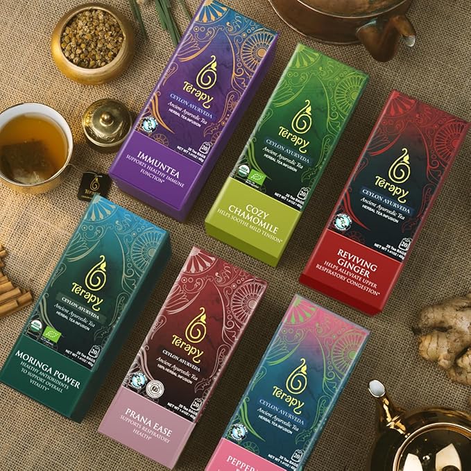 Térapy Ceylon CHAMOMILE TEA | USDA Organic Herbal Tea Bags | 100% Natural Ayurvedic Ingredients including Organic Chamomile, Ashwagandha, Cinnamon & Licorice| 20 Individually Wrapped Tea Bags