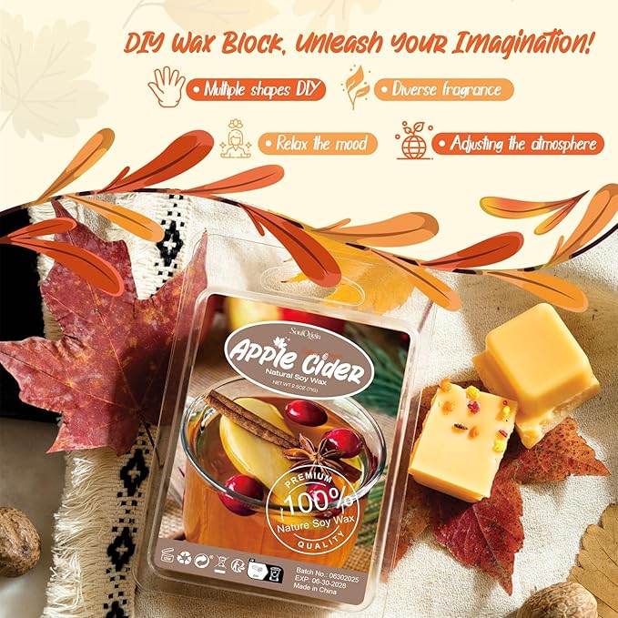 Autumn Scented Wax Melts, Scented Soy Wax Cubes Gift Set for Wax Warmer-Pumpkin Spice, Apple Cider, Apple Pie, Autumn Harvest, Cinnamon, Maple Syrup, Candy Corn, and Autumn Wreath, 8x2.5oz