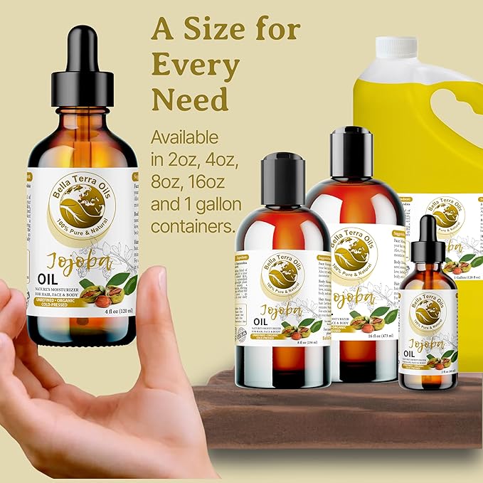 Bella Terra Oils - Organic Jojoba Oil 2oz - Capturing the Essence of Pure Organic Jojoba, Bursting with Silicon & Palmitic Acid, Elevate Your Face Oil Experience