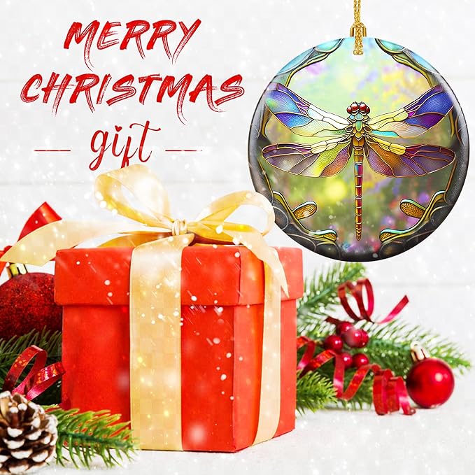Dragonfly Christmas Ornaments, Touber Christmas Hanging Ornament, Christmas Tree Ornaments, Holiday Decor, Gifts for Dragonfly Lovers, Dragonflies Theme Gift - Pattern E