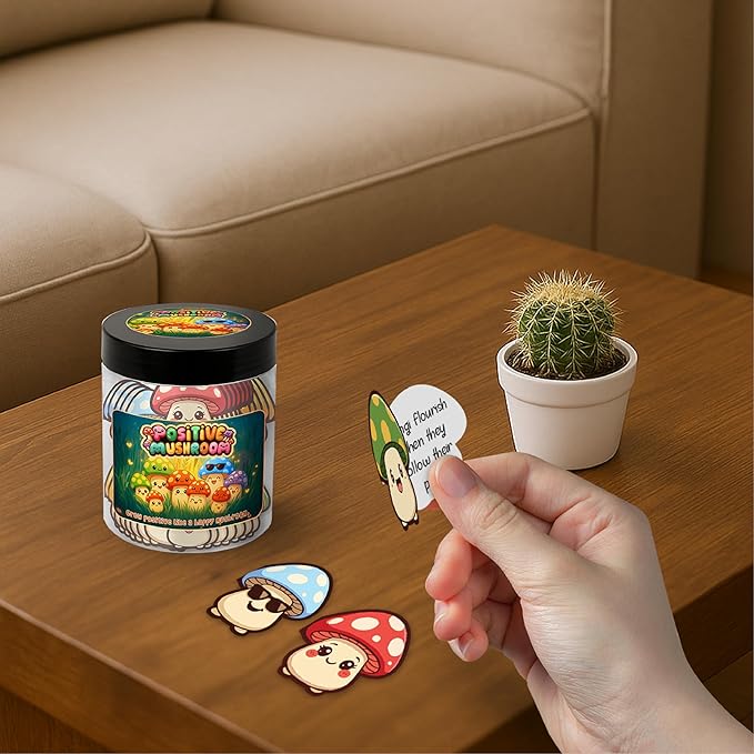 Positive Mushroom Jar With 60 Daily Affirmation Cards, Emotional Support Mushroom Gift, Mushroom Decor For Home, Positive Affirmations For Women, Cute Friend Gifts, Mushroom Office Decor