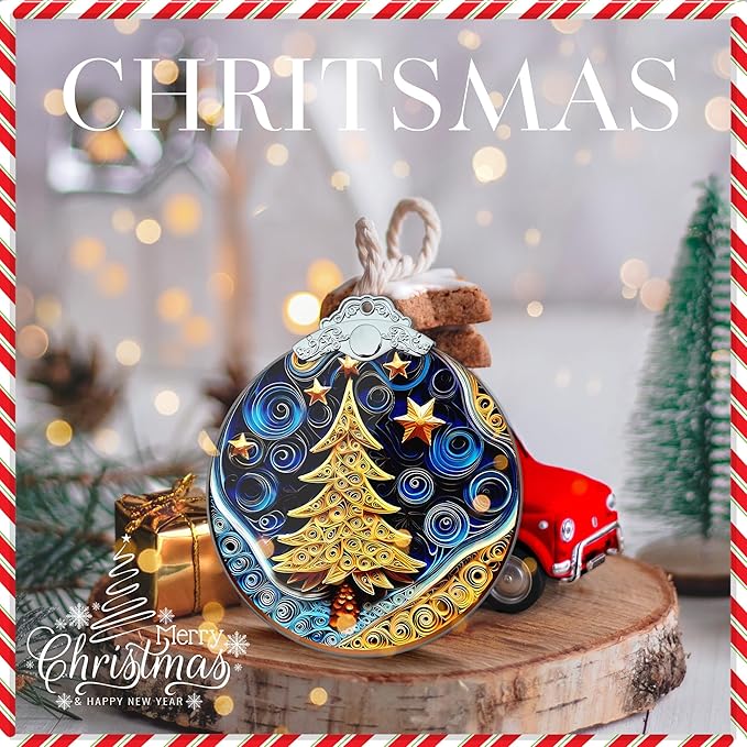 2025 Christmas Ornament, Stained Glass Effections, Christmas Tree 4 Inch Acrylic Ornament Art, White Elephant Gifts Car Interiors Decors, Christmas Decor (QuillingTree)