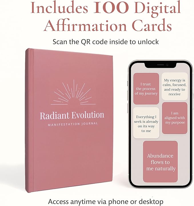Manifestation Journal for Women - 12- Week Self Care Journal w/Vision Board, 100 Digital Affirmation Cards, Gratitude Prompts & Goal Setting, Meditation