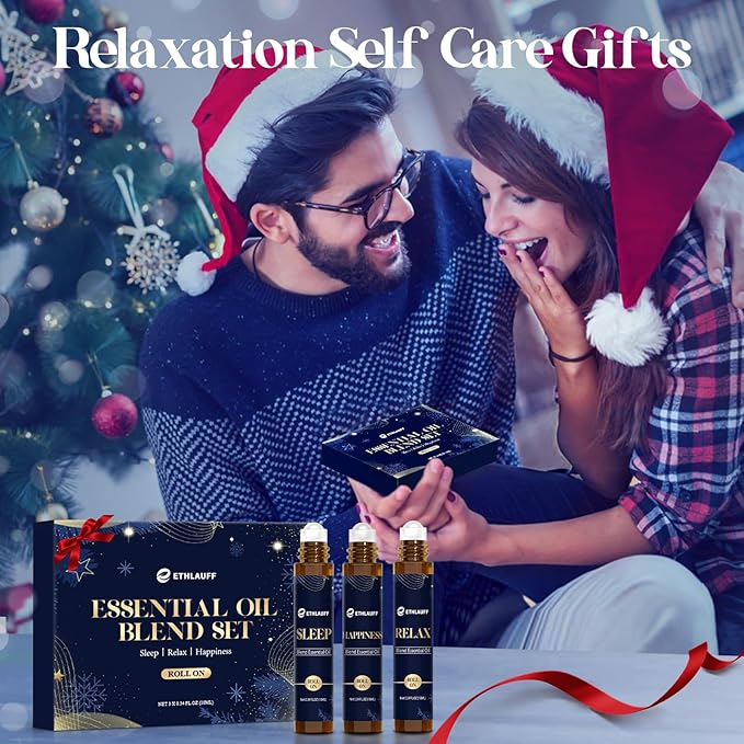 Essential Oil Roller Set, (Sleep, Relax, Happiness) Aromatherapy Roll On for Body Skin Care, Home - Natural Aromatherapy Gift, Relaxtion Gift, Stress Relief Gift for Women and Men