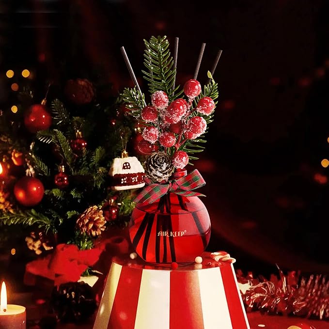 Airkeep Flower Reed Diffusers Set, 5.07 oz Christmas Spice Scented Diffuser with 8 Sticks, Long Lasting Home Fragrance for Long Days, Perfect for Bathroom, Shelf Decor, Air Fresheners