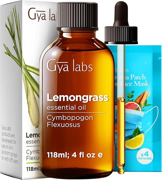 Gya Labs Lemongrass Essential Oil - 4 Fl Oz - for Hair, Skin, Diffuser, Aromatherapy & DIY Candle Making Scent