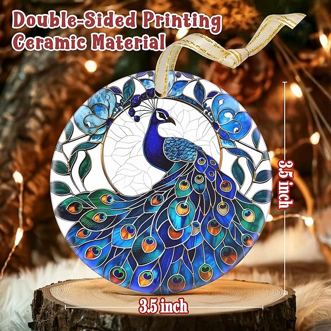 Ceramic Peacock Hanging Ornament - Christmas Tree Decor - Gifts for Peacock Lovers
