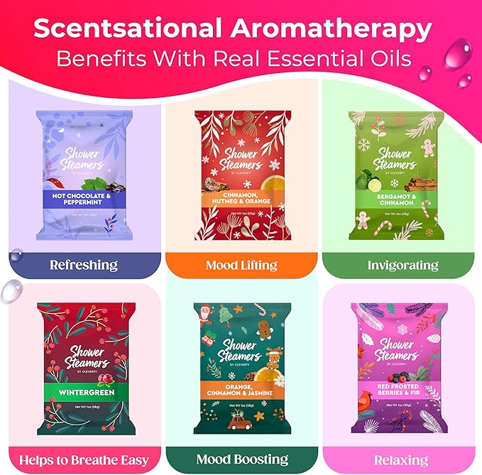 Cleverfy Shower Steamers Aromatherapy – Stocking Stuffers for Women, Teens and Wife – Christmas Gifts for Women and Teen Girls – White Elephant Gifts for Adults – 6 Tablets