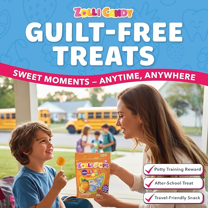 Zollipops Clean Teeth Pops Sugar Free Candy with Xylitol, Dye-Free Lollipops - Keto & Diabetic-Friendly, Dentist-Approved Treats for Kids (Orange, 3.1 oz)