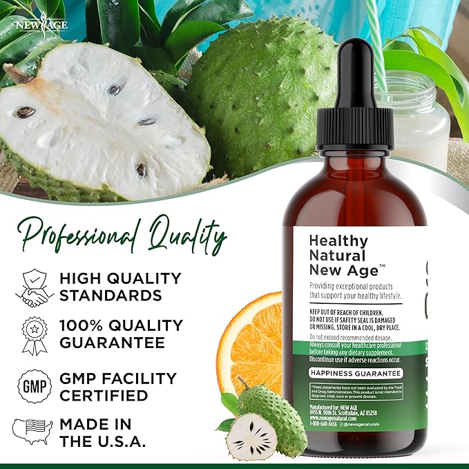 NEW AGE Soursop Drops - Soursop Bitters Liquid with Soursop Fruit and Leaves, Elderberry, Vitamin C and Olive Leaf - Multimineral & Vitamins Superfood - 8 oz