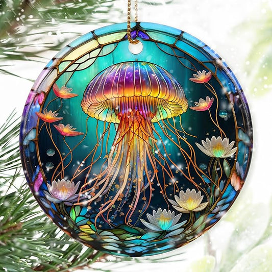 Colorful Ceramic Jellyfish Christmas Ornament, Jellyfish Ornaments for Christmas Tree, Holiday Decorations, Christmas Decor, Gifts for Jellyfish Lovers, Christmas Ornament Gift Ideas