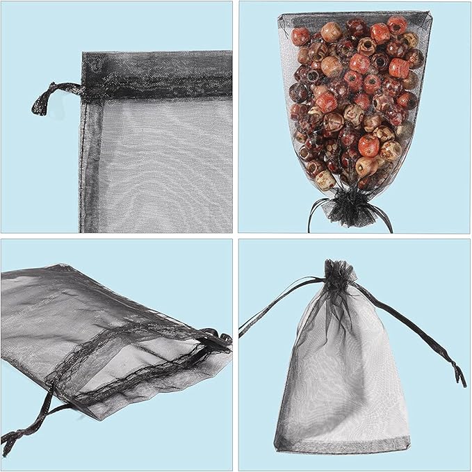 ANZNKU 50PCS Black Organza Bags, Gift Bags Small Size, Sheer Organza Bag 5x7 Inch for Halloween, Mesh Candy Bag, Small Mesh Pouches with Drawstring for Party Wedding Favor