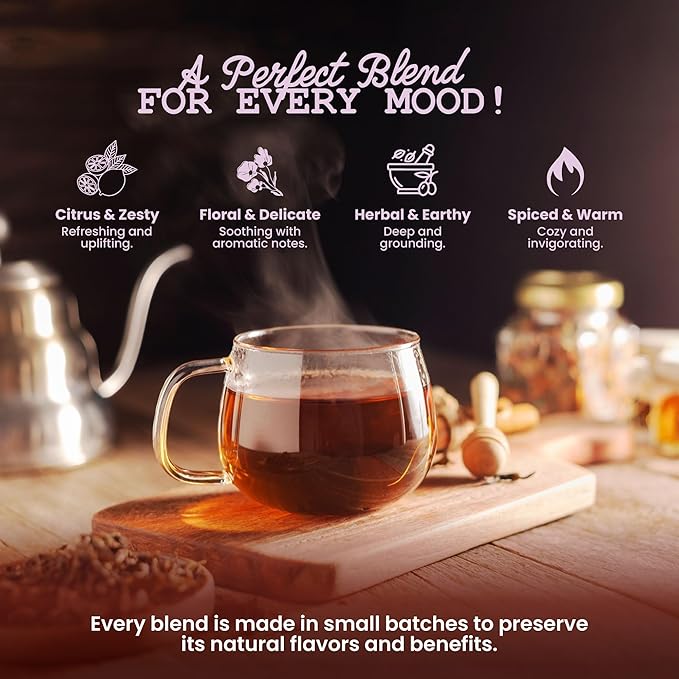 Smoke Camp Crafts Handcrafted Organic Loose Leaf Herbal Tea Gift Set with Stainless Steel Infuser, 10 Jars Caffeine Free Tisanes Variety Pack Assortment