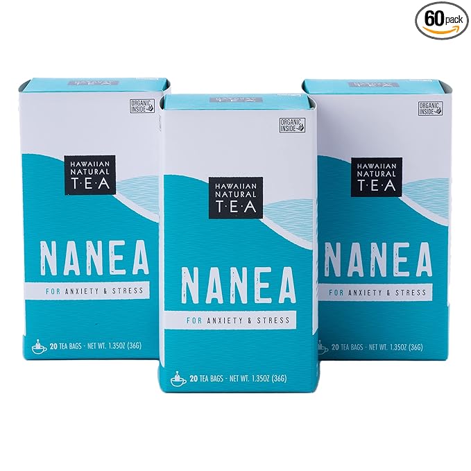 Nanea Chamomile Tea, Caffeine-Free Herbal Tea, All-Natural and Wellness Tea, Calming Hot Tea, Vegan and Keto-Friendly, 60 Tea Bags, 36 g -Hawaiian Natural Tea