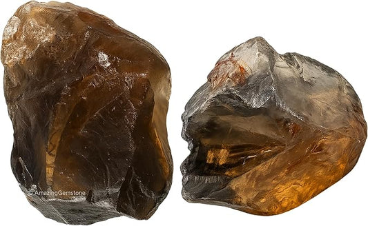 Amazing Gemstone 2 Pieces Smoky Quartz Raw Crystals and Healing Stones, Natural Rocks for Tumbling and DIY Raw Stones and Crystals