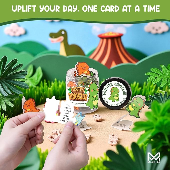 Positive Dinosaur Jar, Inspirational Dinosaur Gifts for Teens Girls Boys, 60 Affirmation Cards for Women, Teens, White Elephant Gifts, Teen Girl Gifts Trendy Stuff