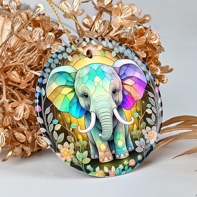 Colorful Ceramic Elephant Christmas Ornament, Holiday Decorations for Tree, Christmas Decor, Elephant Lovers Gifts, Ornament Gift Ideas