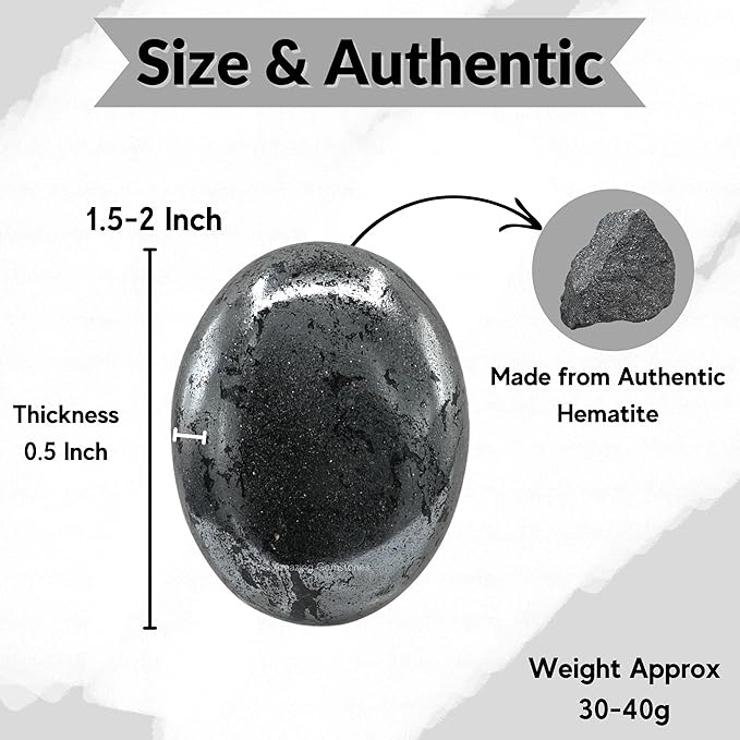 Amazing Gemstone Hematite Crystals and Healing Stones - Large Palm Stone Crystals Piedra - Crystal for Good Luck, Balanced Positive Energy, Meditation - Unique Stocking Stuffers Gifts for Women, Men