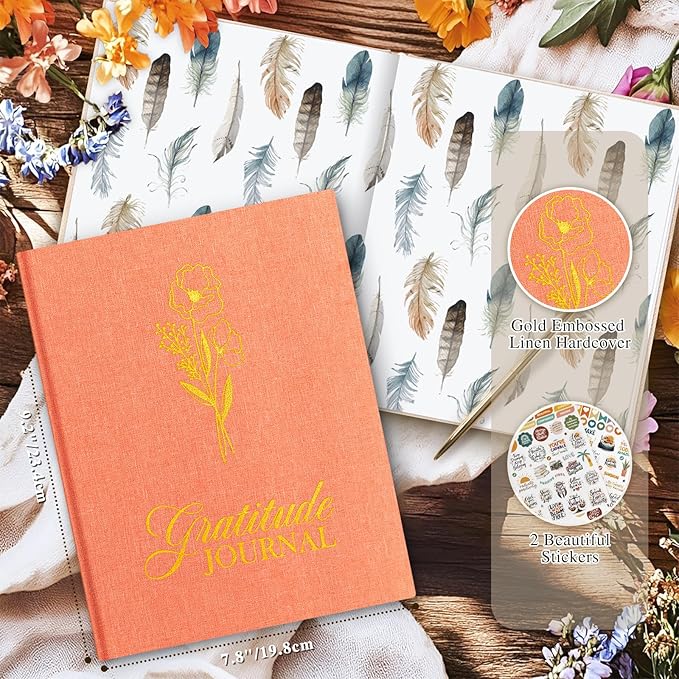 Lanpn Daily Gratitude Journal for Woman Men, 4 Month Mindfulness & Affirmation Planner, 7.8"x9.2" The 5 Minute Grateful Diary, Guided Reflection with Positivity Prompts Undated Notebook, Brick Red