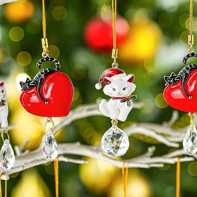 H&D HYALINE & DORA 6 Pcs Cat Ornaments for Christmas Tree White Cat Suncatcher with Rhinestones Gifts for Pet Lovers, Women Christmas Ornament 2025