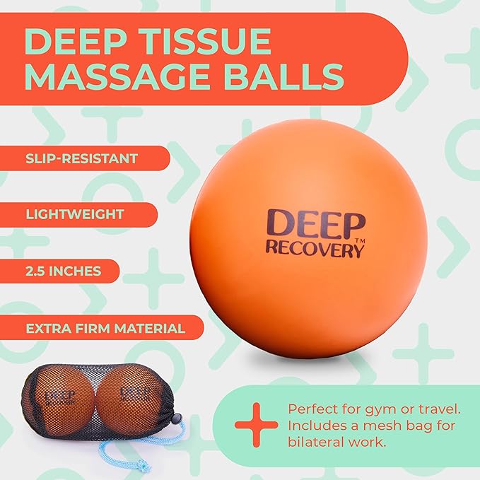 Deep Recovery Sport Yoga Deep Tissue Massage Ball Set, Lacrosse Ball Size – Extra Firm Myofascial Release Balls for Feet, Back, Neck, Legs & Arms – Trigger Point & Mobility Therapy (2-Pack)