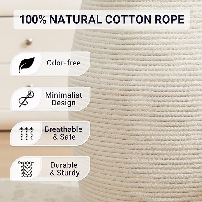 105L Extra Large Laundry Hamper Basket by Fiona's magic, Woven Tall Clothes Hamper for Storage Blanket, Toys and Dirty Cothes in Bedroom and Living Room Organizer, Beige