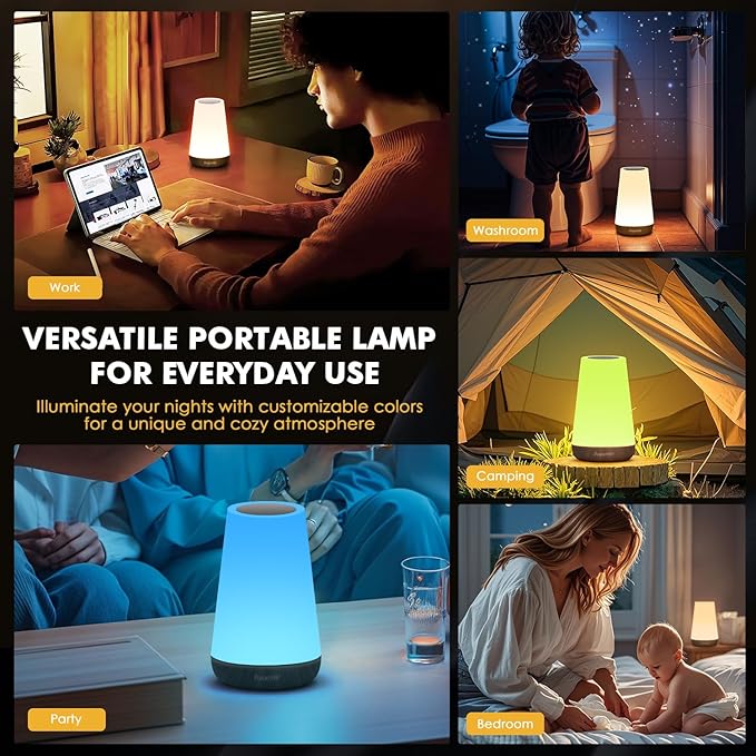 Auxmir Night Light, Dimmable Touch Lamp for Bedroom, 13 RGB Colors & 5 Brightness, Portable Rechargeable Bedside Table Lamp for Baby Nursery, Night Lights for Bedroom Living Room Bathroom Hallways
