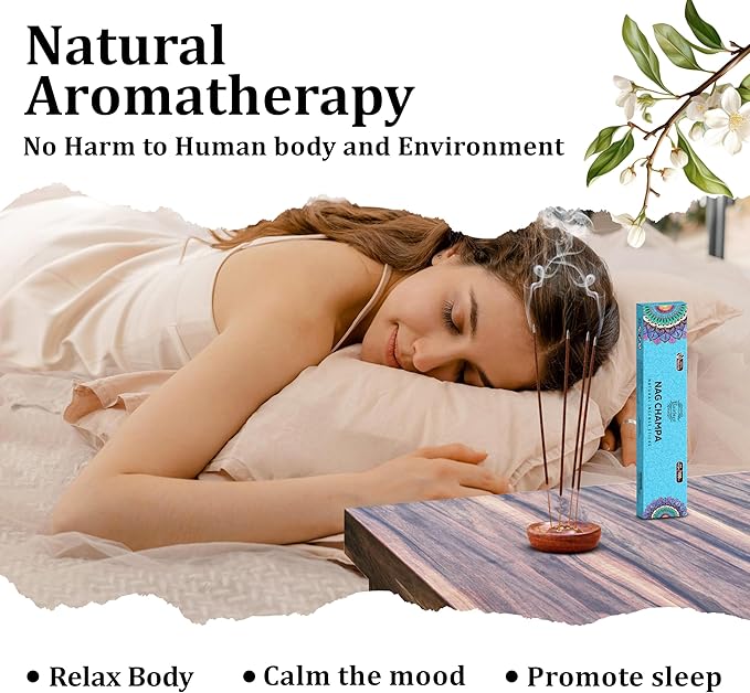 Raajsee Nag Champa Incense Sticks (180 gm), 100% Pure Organic Natural Hand Rolled Free from Chemicals - Nag Champa Incense is Perfect for Aromatherapy, Cleansing, Meditation (Pack of 12)