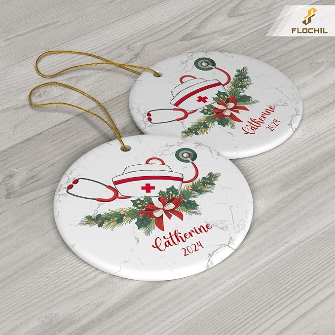 FLOCHIL Personalized Nurses Christmas Ornaments, Custom Ornaments Nurse with Name, Best Nurse Ornament, Gifts for Women, Christmas