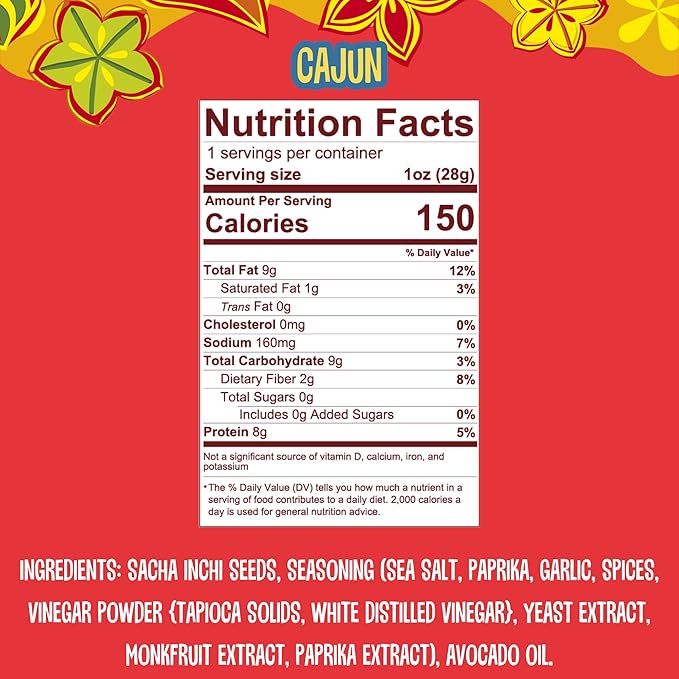 Brass Roots Organic Incan Protein Seeds - High Protein, School Safe, Nut Free, High Omega 3, Supports Gut Health, Good Source of Fiber, Shark Tank (10 oz (Pack of 1), Cajun)