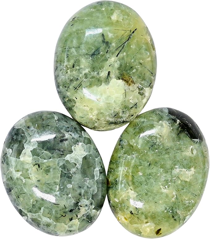 Amazing Gemstone Prehnite Epidote Crystals and Healing Stones - Large Palm Stone Crystals Piedra - Crystal for Good Luck, Positive Energy, Meditation - Unique Stocking Stuffers, Gifts for Women, Men